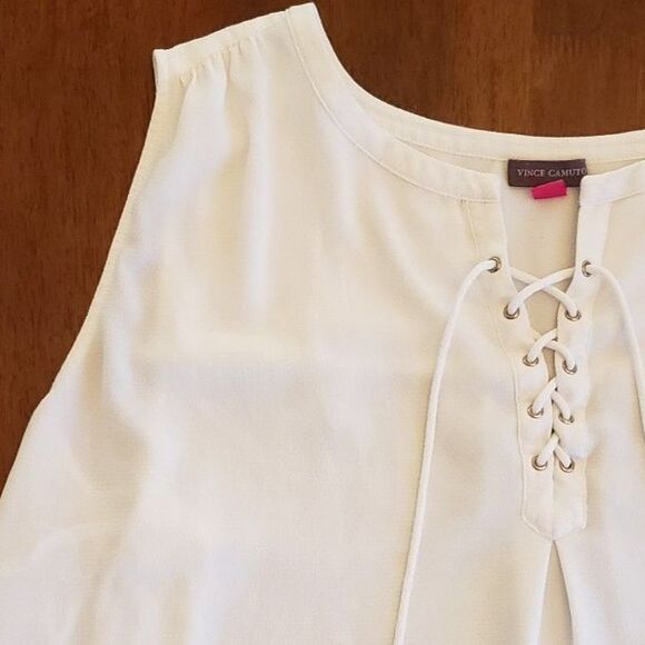 Vince Camuto Women Sleeveless Lace Up Scoop Neck Blouse White 3X - Picture 4 of 7